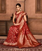 Crimson Benarasi Khaddi Silk Saree